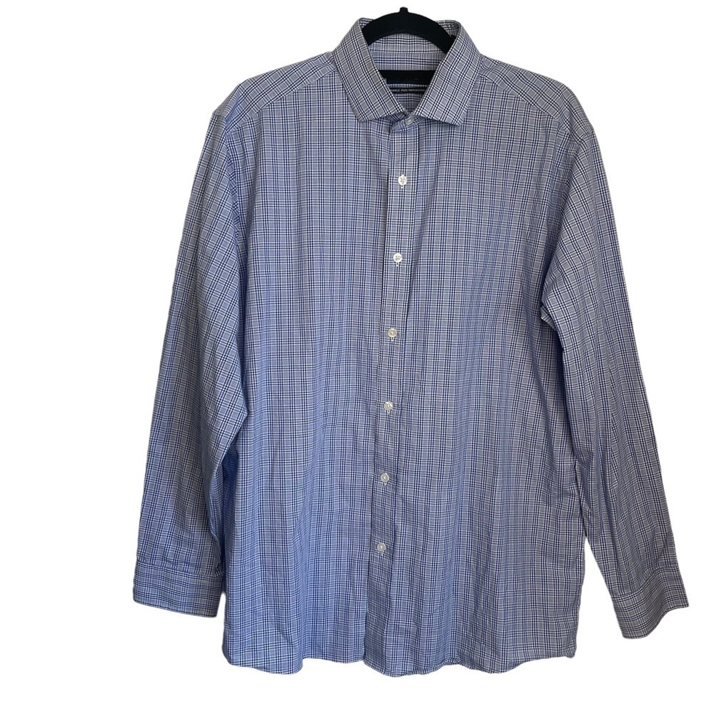 Nautica Men's 16.5 Wrinkle Free Buttoned Down Blue Plaid Casual Dress Sh…